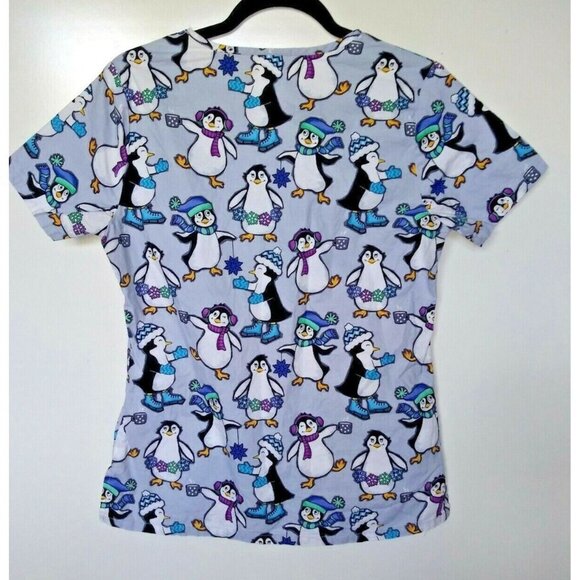 ScrubStar Nurses Shirt Penguins scrub top XS Penguin Lovers Cotton short sleeve - Picture 4 of 6